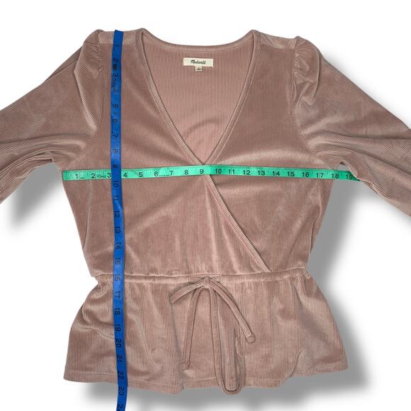 Madewell Corduroy Tie-Front Faux-Wrap Top Long Sleeve Size Medium - Picture 7 of 8